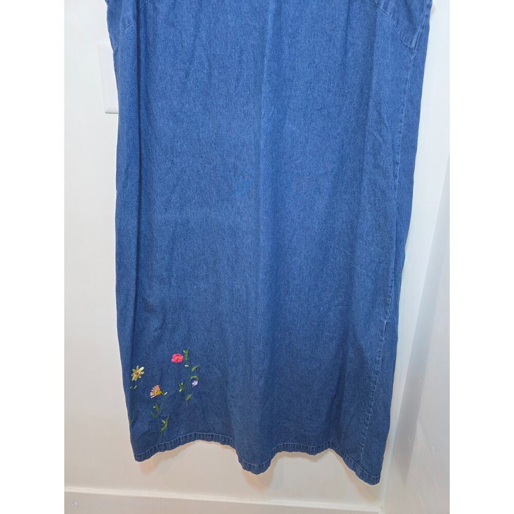 VTG Denim Jumper Dress Sz XL Embroidered Flowers Teacher Countrycore - Picture 4 of 10